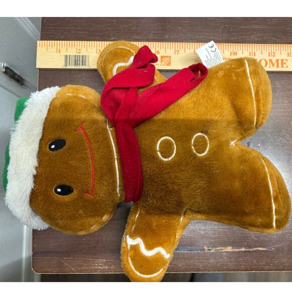 Kellytoy Gingerbread Man Christmas Plush Stuffed Brown Green Hat Red Scarf - Picture 8 of 8